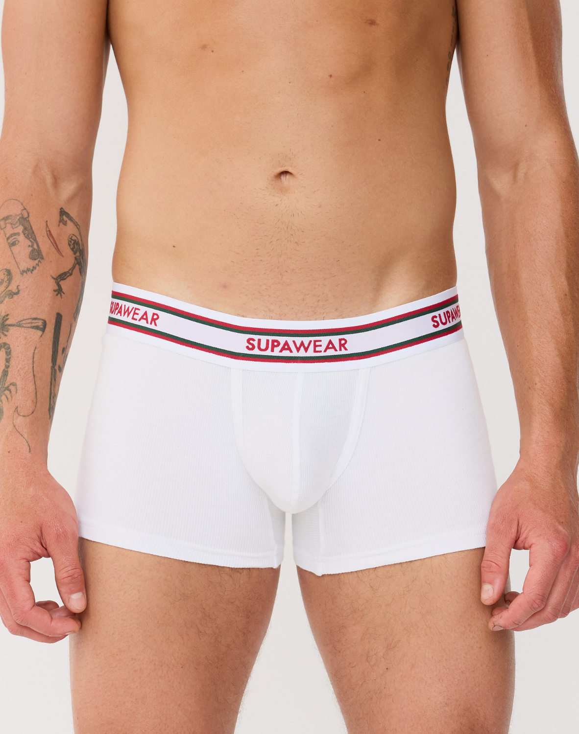 Ribbed Varsity Trunk Underwear - White