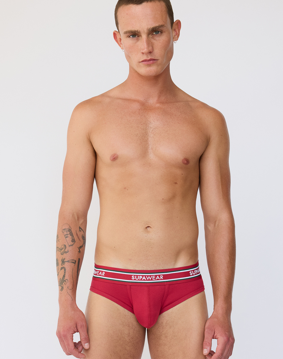 Ribbed Varsity Brief Underwear - Red