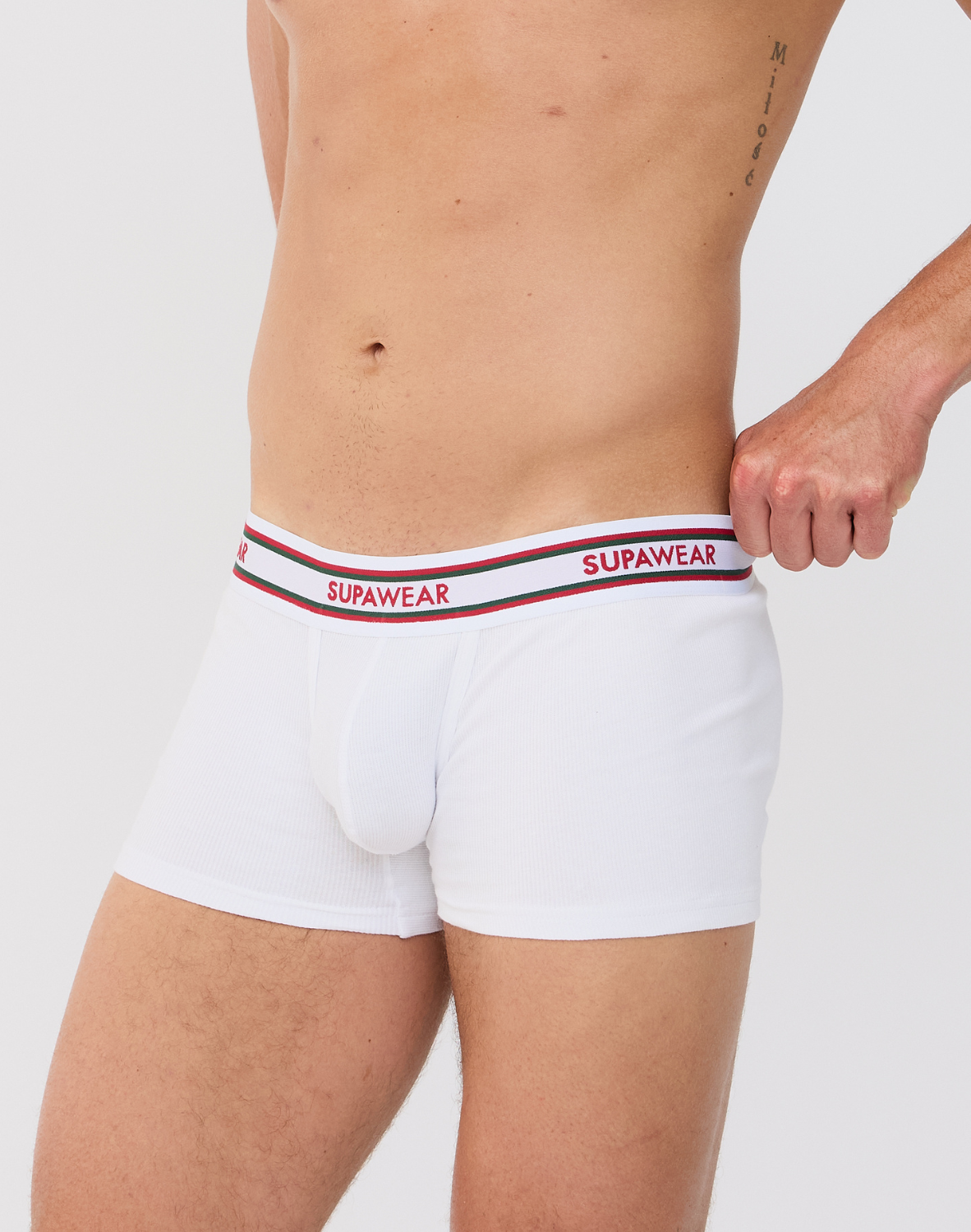 Ribbed Varsity Trunk Underwear - White