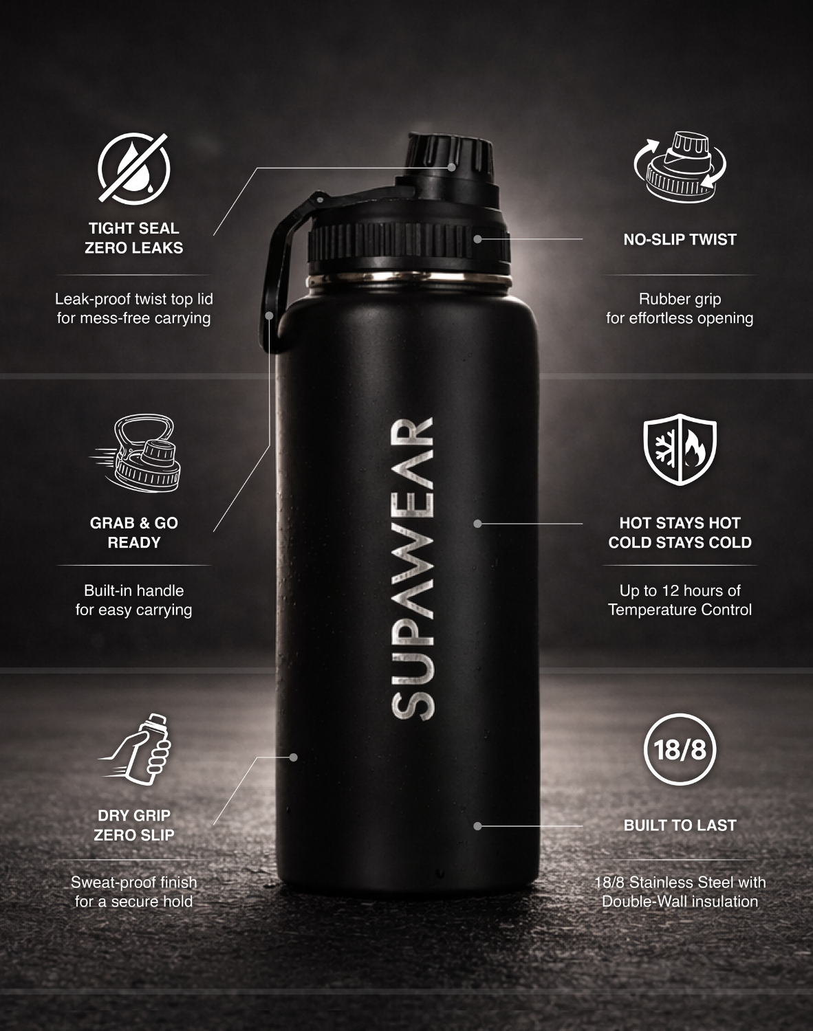 1L Water Bottle - Black