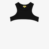 罗纹开衩短款上衣 - 黑色