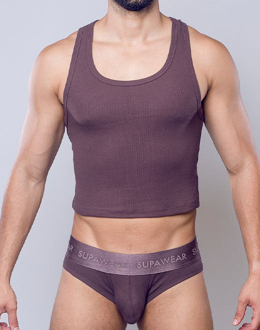 Ribbed Cropped Singlet - Peppercorn
