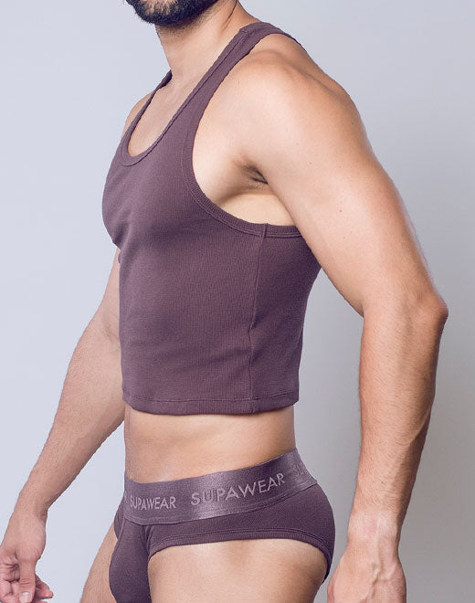 Ribbed Cropped Singlet - Peppercorn