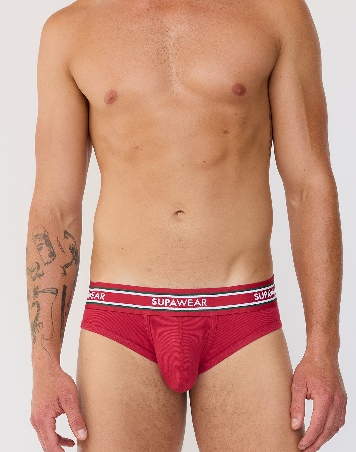 Ribbed Varsity Brief Underwear - Red