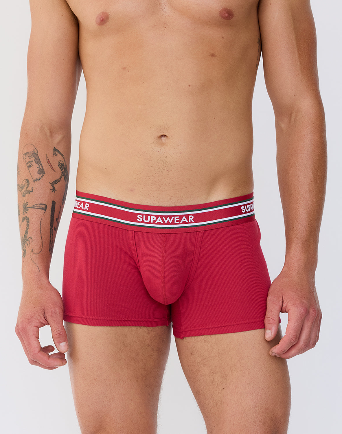 Ribbed Varsity Trunk Underwear - Red