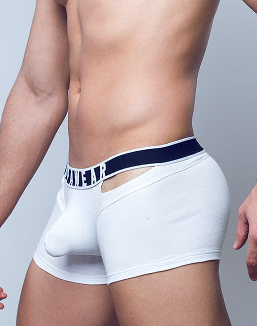 Ribbed Slashed Trunk Underwear - White