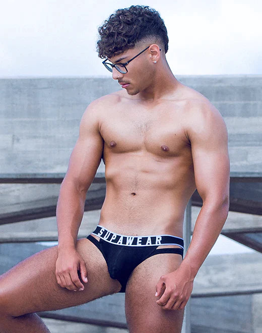 Ribbed Slashed Brief Underwear - Black