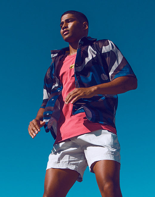 Short Sleeve Mesh Shirt - Blue Combo Print