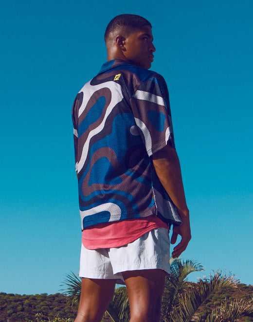 Short Sleeve Mesh Shirt - Blue Combo Print