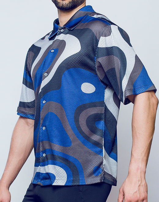 Short Sleeve Mesh Shirt - Blue Combo Print